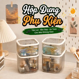 Hộp đựng đồ trong suốt, hộp đựng phụ kiện có nắp bấm - Hộp đựng mỹ phẩm, bông tẩy trang, dây buộc tóc HomieTech