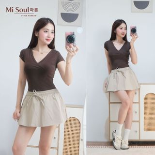 Áo Thun Cotton Bigsize Ôm Body Cổ Tim, Áo Nhún Ngực Cổ Chéo Co Giãn Basic Thoáng Mát MiSoul 582
