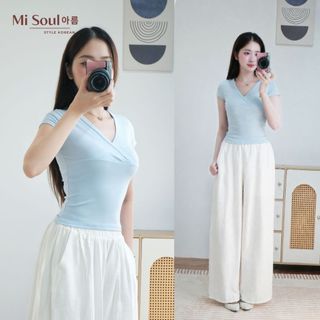 Áo Thun Cotton Bigsize Ôm Body Cổ Tim, Áo Nhún Ngực Cổ Chéo Co Giãn Basic Thoáng Mát MiSoul 582