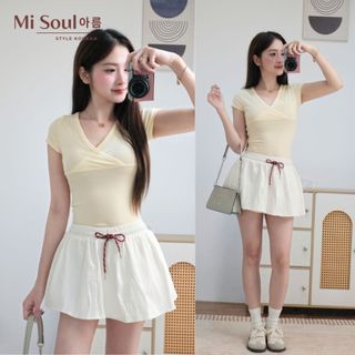 Áo Thun Cotton Bigsize Ôm Body Cổ Tim, Áo Nhún Ngực Cổ Chéo Co Giãn Basic Thoáng Mát MiSoul 582