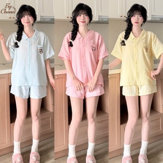 Bộ Đồ Ngủ Pyjamas BY CHANN (BN19) áo cộc quần cộc chất liệu đũi mềm có bigsize đến 80kg