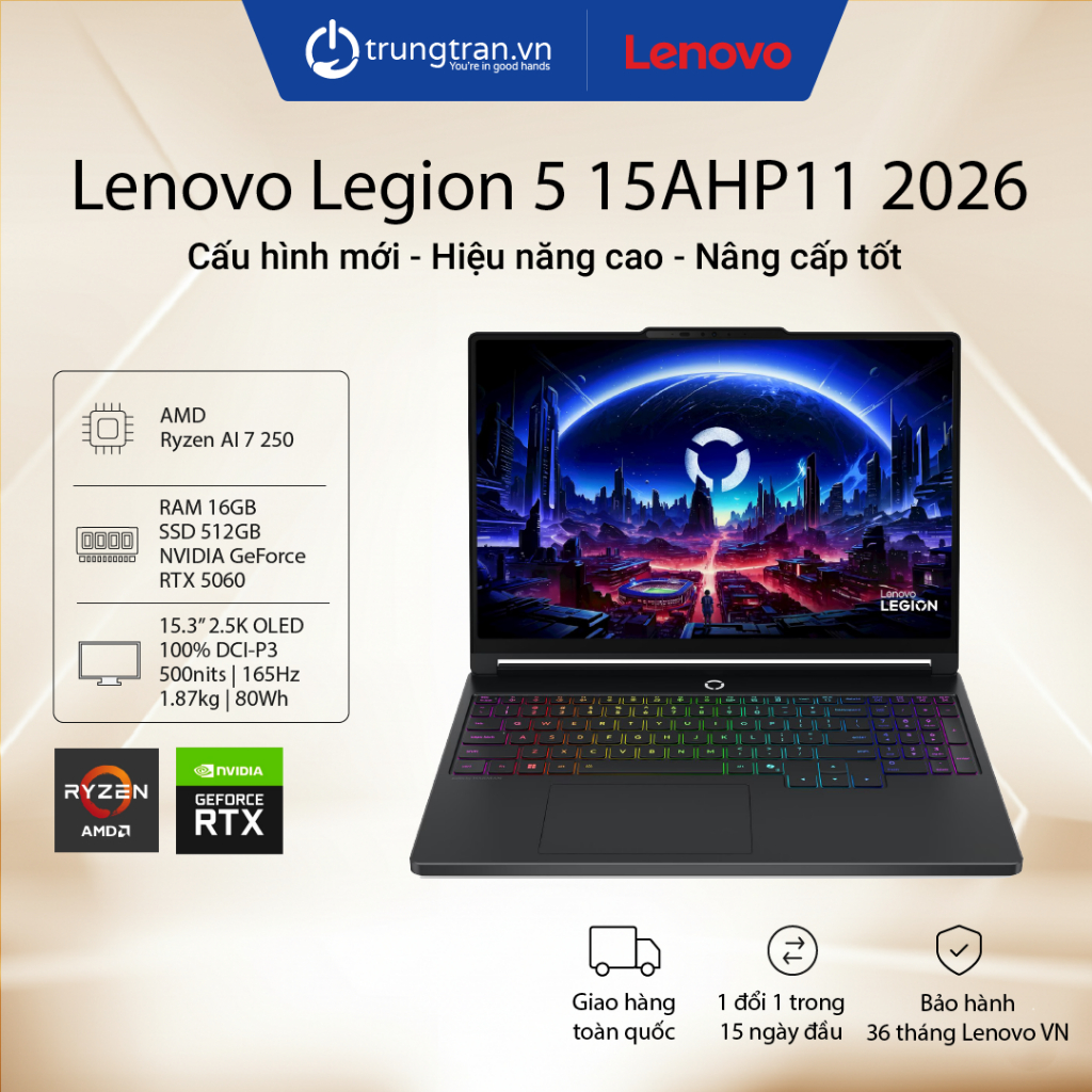 Lenovo Legion 5 15AHP11 2026 83Q7001JVN| Ryzen 7 | 16GB | 512GB | 5060 | 15.3" 2.5K OLED |Trung Trần | BigBuy360 - bigbuy360.vn