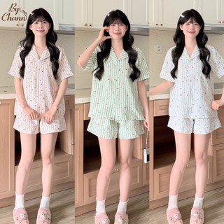Bộ Đồ Ngủ Pyjama BY CHANN (SP38) họa tiết  áo cộc quần cộc chất liệu đũi mềm có bigsize đến 80kg
