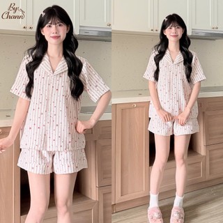Bộ Đồ Ngủ Pyjama BY CHANN (SP38) họa tiết  áo cộc quần cộc chất liệu đũi mềm có bigsize đến 80kg