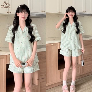 Bộ Đồ Ngủ Pyjama BY CHANN (SP38) họa tiết  áo cộc quần cộc chất liệu đũi mềm có bigsize đến 80kg