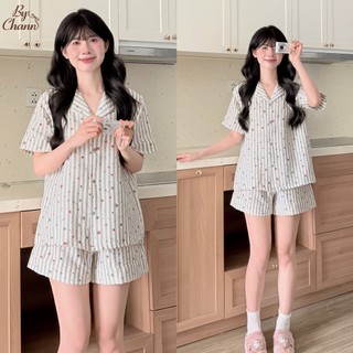 Bộ Đồ Ngủ Pyjama BY CHANN (SP38) họa tiết  áo cộc quần cộc chất liệu đũi mềm có bigsize đến 80kg