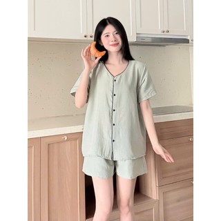 Bộ Ngủ BY CHANN (SB11) áo cộc quần cộc chất liệu đũi mềm có bigsize đến 80kg