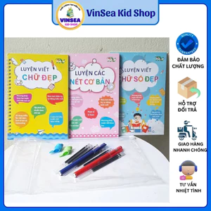 Combo 3 Cuốn Luyện Chữ Đẹp Bay Màu Thanh Nga Viết Chữ, Số, Nét - Gồm 3 Quyển, 6 ngòi bút, 2 Cá Cầm Bút