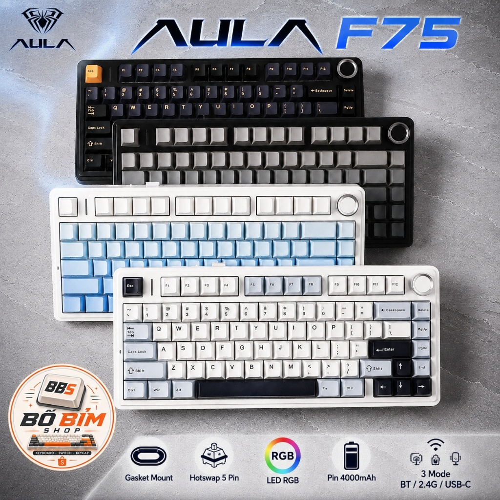🔥 AULA F75 | Bàn Phím Cơ | 3 Mode | Hotswap 5 Pin | RGB | Pin 4000mAh | Gaming Văn Phòng | BigBuy360 - bigbuy360.vn