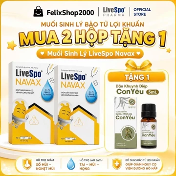 Nước Muối Sinh Lý Chứa Lợi Khuẩn Nhỏ Mũi, Tai Cho Trẻ Sơ Sinh LiveSpo Navax Hộp 10 Ống – Giảm Nghẹt Mũi, Vệ Sinh Tai.