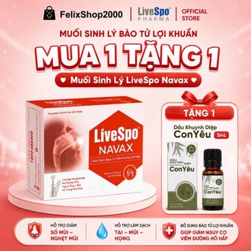 Nước Muối Sinh Lý Chứa Lợi Khuẩn Nhỏ Tai, Mũi Cho Trẻ Sơ Sinh LiveSpo Navax Đỏ Hộp 10 Ống – Giảm Nghẹt Mũi, Vệ Sinh Tai.