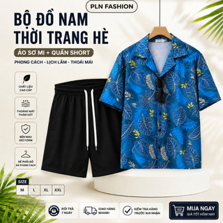 bộ quần áo cộc tay nam mặc mùa hè, bộ quần áo hoa đi biển chất liệu lụa cao cấp mềm mát pijama nam N97
