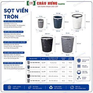 Sọt Viền Tròn HIWA Nhựa PP Cao Cấp Đựng Rác Văn Phòng, Quần Áo.Lưu Trữ Đa Năng 5 Kích Thước Có Quai Xách Bền Bỉ Cứng Cáp