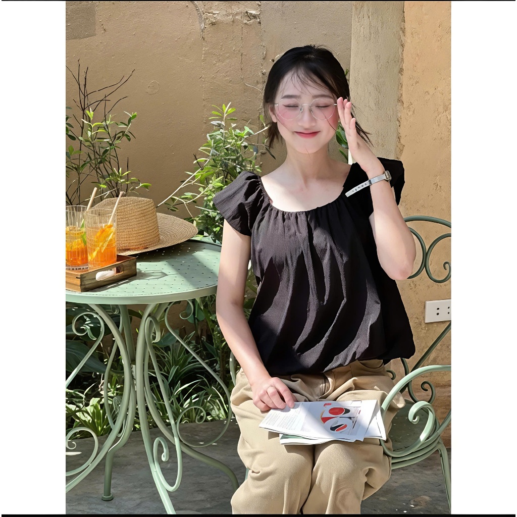 Áo nữ tay bồng cổ rộng dáng bí xinh xắn áo kiểu nữ thiết kế dây nơ mặc được nhiều kiểu hottrend-A38 | BigBuy360 - bigbuy360.vn