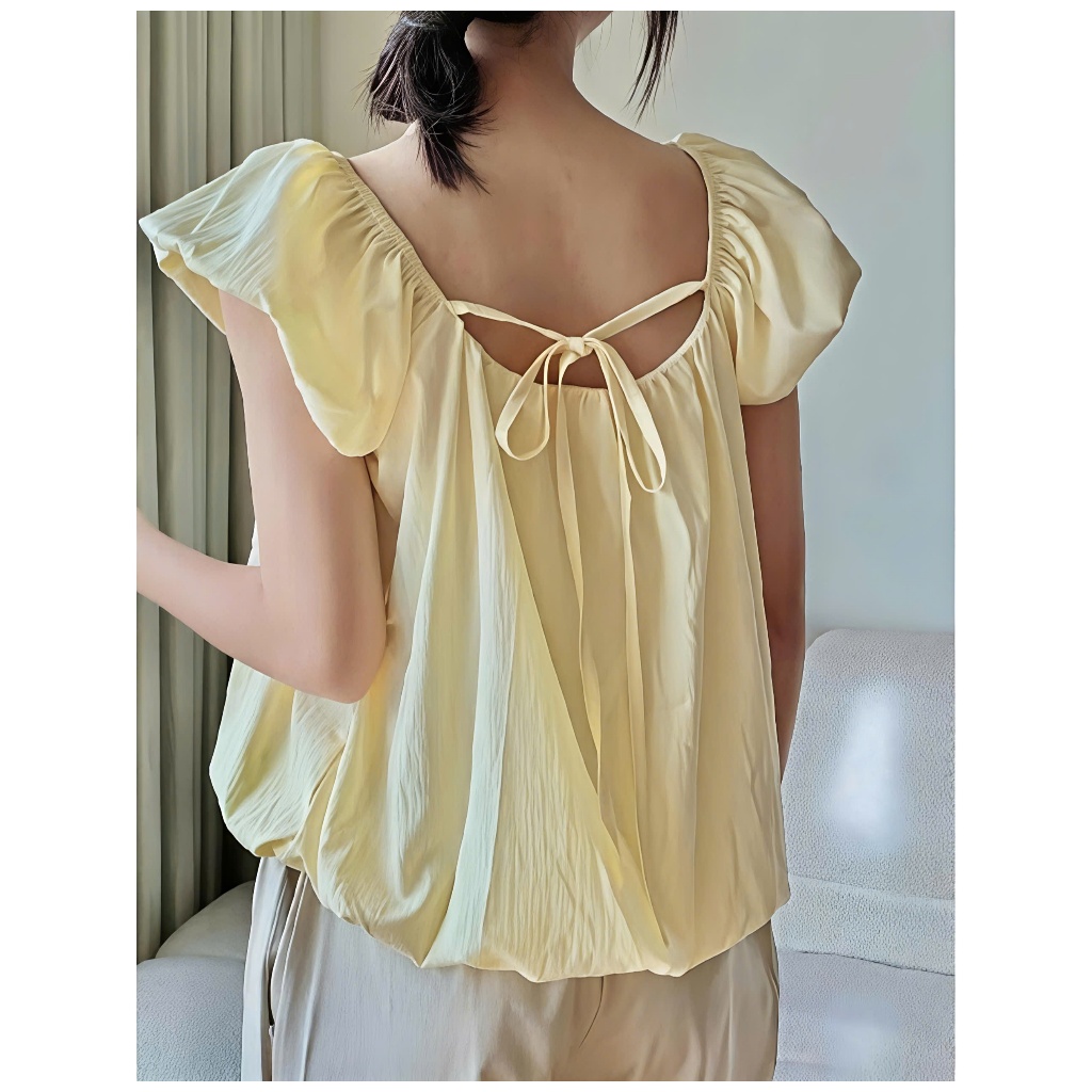 Áo nữ tay bồng cổ rộng dáng bí xinh xắn áo kiểu nữ thiết kế dây nơ mặc được nhiều kiểu hottrend-A38 | BigBuy360 - bigbuy360.vn
