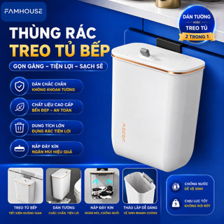 Thùng rác treo tủ bếp dán tường đa năng có nắp, thùng rác nhà bếp treo cánh tủ tiện lợi, thùng rác nhà vệ sinh dán tường
