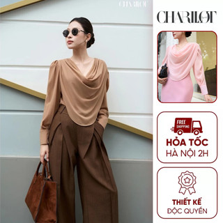 Áo Sơ Mi Kiểu Nữ Tay Dài Cổ Đổ Lụa Tằm Cát Mềm Mịn Không Nhăn Thiết Kế Charllot Công Sở Thanh Lịch