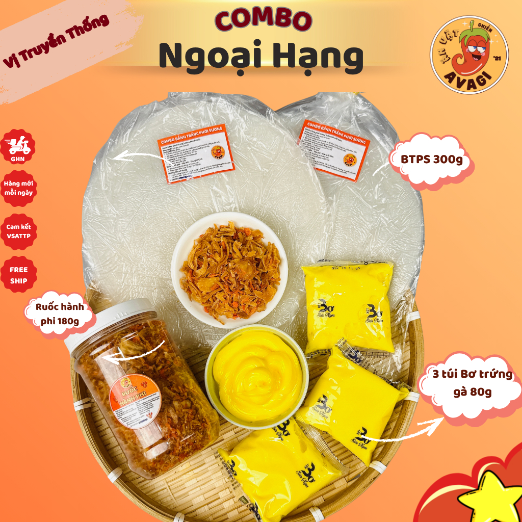 COMBO NGOẠI HẠNG: Bánh tráng phơi sương + BƠ HỦ SIÊU TO + Ruốc Hành Phi