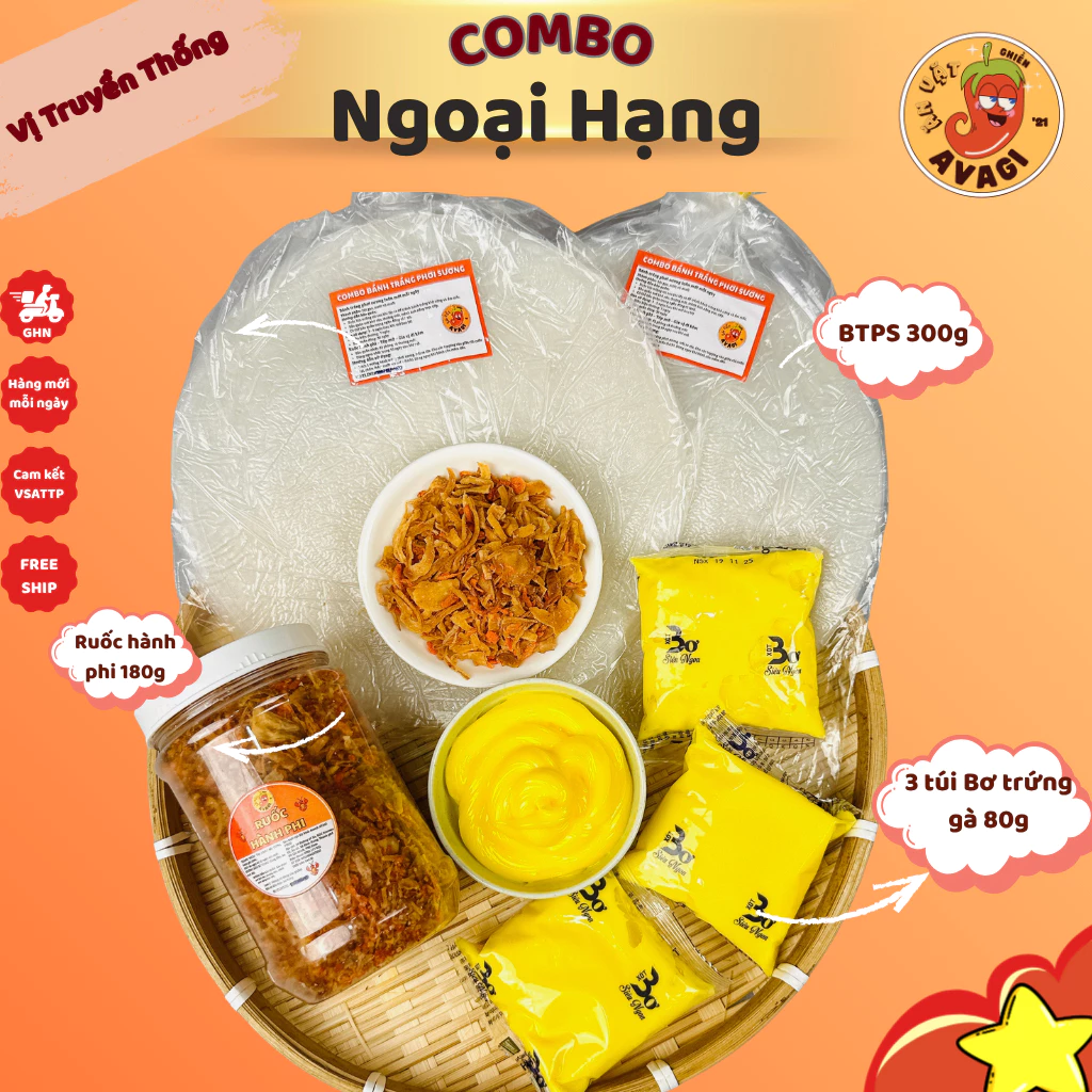 COMBO NGOẠI HẠNG: Bánh tráng phơi sương + BƠ HỦ SIÊU TO + Ruốc Hành Phi