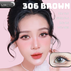 Lens mắt 306 Brown màu nâu sáng ánh vàng nổi bật, không viền, size nhỏ - brand LUNA EYES