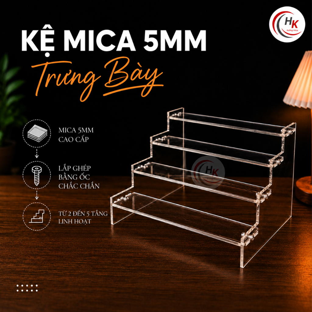 [Mica 5mm] Kệ Mica Bậc Thang Trưng Bày Mô Hình 2 3 5 Tầng – Khay Hộp Trưng Bày Mỹ Phẩm Mica Dày Trong Suốt Cao Cấp Dày