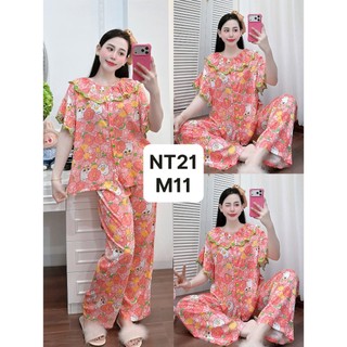 NT21-Tay lỡ quần dài ren thêu chất tole lanh mặc nhà thấm hút mồ hôi dành cho nữ 45KG-65KG