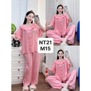 NT21-Tay lỡ quần dài ren thêu chất tole lanh mặc nhà thấm hút mồ hôi dành cho nữ 45KG-65KG