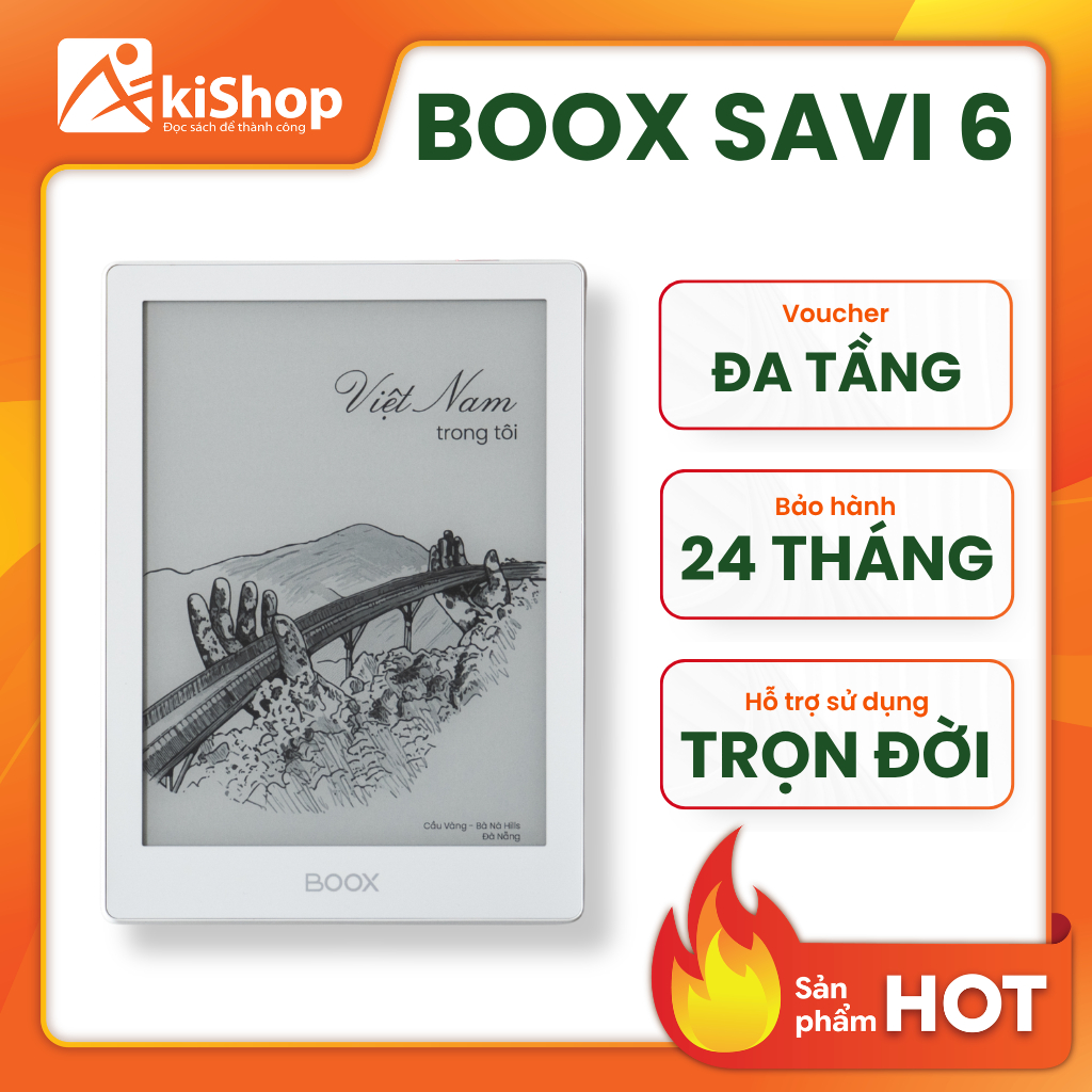 Máy Đọc Sách SAVI 6 Màn hình Eink phủ kính chống lóa Chính hãng Akishop, Tặng kèm kho sách Bản Quyền