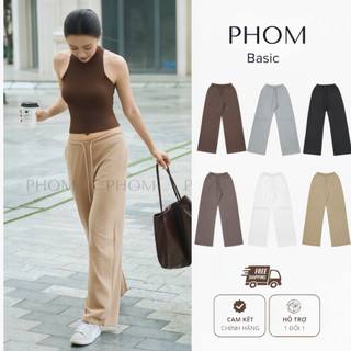 Quần mùa hè nỉ chân cua PHOM ống rộng dáng dài lưng thun bản nhỏ tròn co giãn PQ03N
