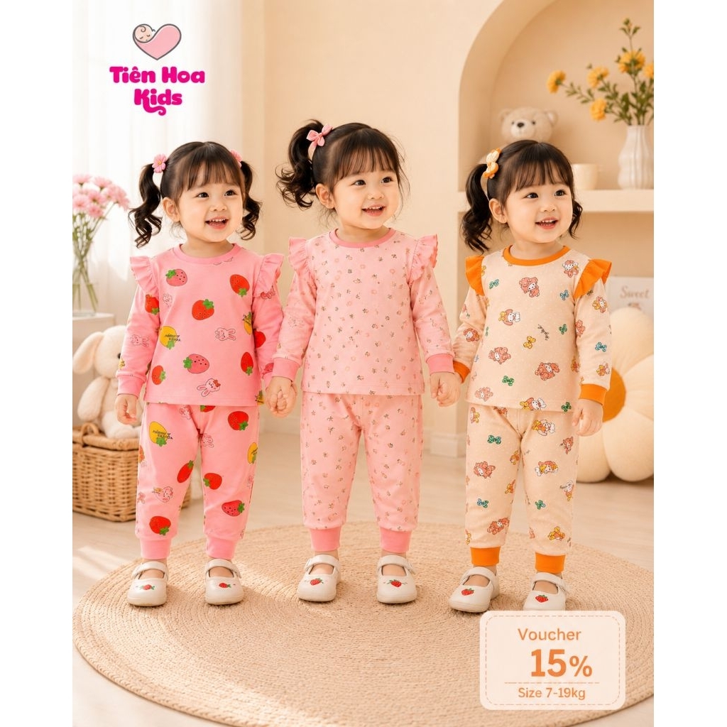 [Bé 7-32kg] Bộ Dài Tay Cánh Tiên Thun Lạnh In Hoa TIÊN HOA KIDS Mềm Mịn Mát cho bé gái mặc ngủ đi học