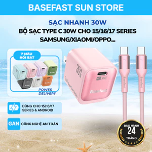 Bộ Sạc Nhanh 30W Basefast GaN3 Type C to C cho 15/16/17series/ Samsung/xiaomi/oppo Công Nghệ Ổn Định Dòng Điện