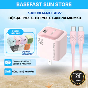 Bộ Sạc Nhanh 30W Basefast Củ Sạc GaN Mini Kèm Cáp Silicone 60W Cho 15/16/Android