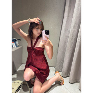 [sẵn đỏ vàng xanh] váy Ánh Tơ lụa ánh kim cúp ngực có dây và chun sau lưng