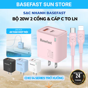 Bộ Sạc Nhanh 2 Cổng 20W /30W Basefast Chống Nhiệt Cho 8 Plus/Xr/Xs/11/12/13/14 Pro Max