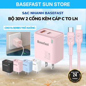 Bộ Sạc Nhanh 30W Basefast GaN 2 Cổng Siêu Bền Cho Xs/12/11/13/14/Pro Max (Type C-LN)