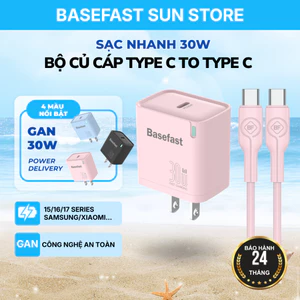 Bộ Sạc Nhanh Type C 30W Basefast dùng cho 15/16/17 series ,Samsung,Oppo..Cốc Sạc 1 Cổng GaN Kèm Cáp Type C to Type C