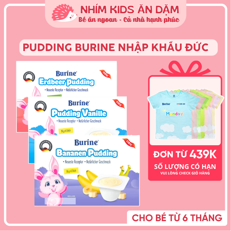 Pudding Burine Cho Bé Ăn Dặm, Kết Cấu Mềm Mịn, Nguyên Kem - Cho Bé Từ 6 Tháng Tuổi