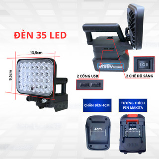 Đèn led 35/55 mắt siêu sáng sử dụng chân pin phổ thông MAKITA có 2 chế độ sáng, có 2 cổng sạc USB