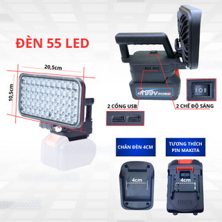 Đèn led 35/55 mắt siêu sáng sử dụng chân pin phổ thông MAKITA có 2 chế độ sáng, có 2 cổng sạc USB