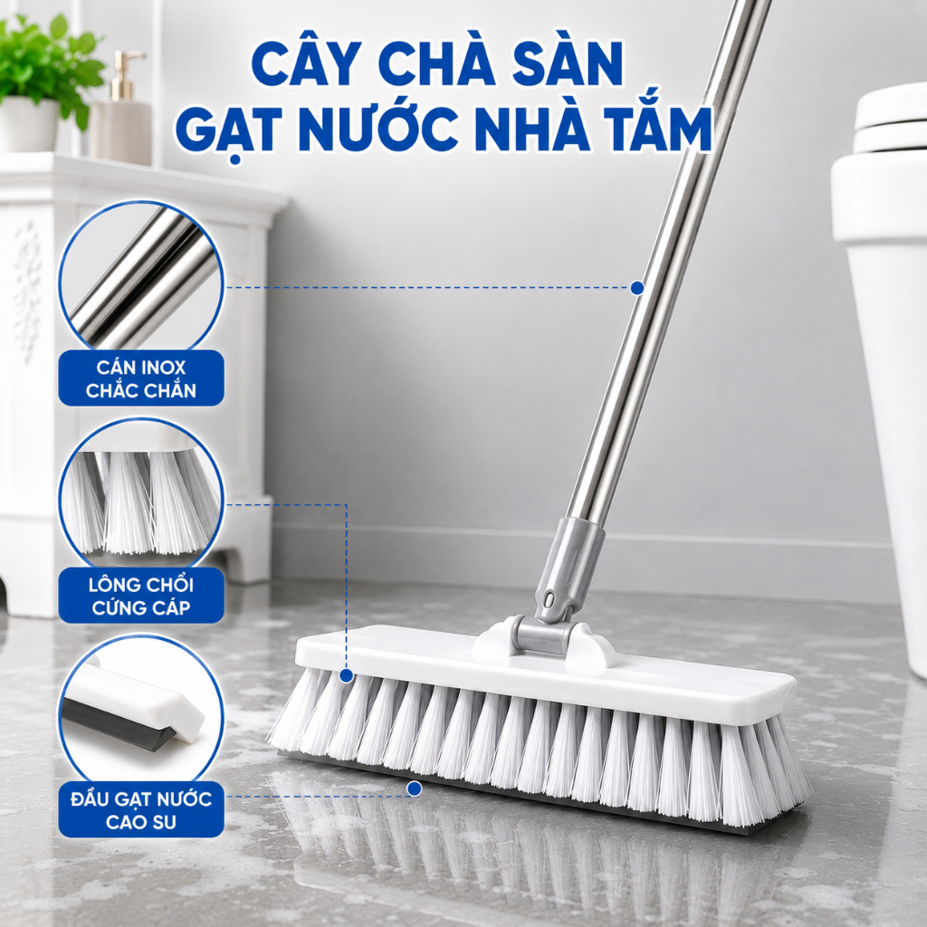 Cây Chà Sàn Nhà Tắm Đầu Lớn Gạt Nước, Quét Lau Sàn Nước, chổi cọ nhà vệ sinh, bàn chải chà toilet - MÀU TRẮNG