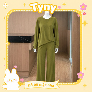 [SIÊU RẺ] Đồ Bộ Nữ Ủ Kem Thun Tăm Gân Dọc Minky Dài Tay Quần Dài Form Rộng Mặc Nhà Big Size 40-88kg Co Giãn 4 Chiều Tyny