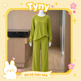 [SIÊU RẺ] Đồ Bộ Nữ Ủ Kem Thun Tăm Gân Dọc Minky Dài Tay Quần Dài Form Rộng Mặc Nhà Big Size 40-88kg Co Giãn 4 Chiều Tyny