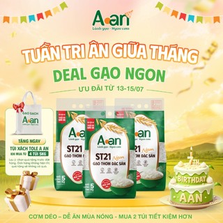 Combo 3 túi Gạo ST21 ngon túi 5kg - bao bì mới - Chính hãng Gạo sạch Aan
