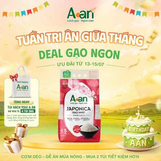 Gạo Japonica Aan túi 5kg - bao bì mới - Chính hãng Gạo sạch Aan
