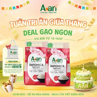 Combo 2 túi Gạo Japonica Aan túi 5kg - bao bì mới - Chính hãng Gạo sạch Aan