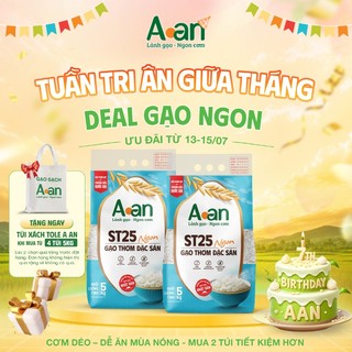 Combo 2 túi Gạo ST25 ngon túi 5kg - Thiết kế bao bì mới - Chính hãng Gạo sạch Aan