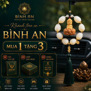[BST An Hành 2] Khánh Treo Ô Tô Bạch Ngọc Khắc Hoa Sen Tượng Phật Bản Mệnh - Dây Treo Xe Hơi Chuỗi Hạt Bồ Đề Bình An