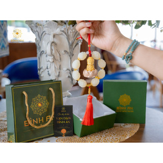 [BST An Hành 2] Khánh Treo Ô Tô Bạch Ngọc Khắc Hoa Sen Tượng Phật Bản Mệnh - Dây Treo Xe Hơi Chuỗi Hạt Bồ Đề Bình An