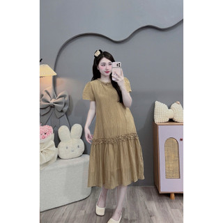 [9.9x.u] VÁY BẦU CỘC TAY TẰM TƠ CỔ CÚC NGỌC DÁNG XUÔNG-4 màu