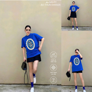 Bộ Thun Nữ Chepol Cao Cấp Form Rộng, In Họa Tiết, Cổ Tròn, Phối Chân Váy Ngắn, Chất Cotton(Áo Xanh Bích+CV Đen )CP_x4972